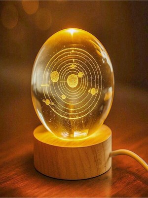 Allians 3D Işıklandırmalı Gezegeni Temalı Kristal Cam Küre Gece Lambası
