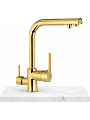 Idimax Gold Arıtma Eviye Batarya (3 Yollu) - Fırın Boyalı —Komple Pirinç Döküm Gövde - Pirinç Somunlu Flex ve Pirinç Ay Takımı
