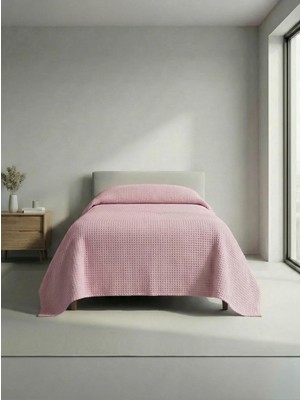 Sofline Premium %100 Pamuk Tek Kişilik Yazlık Pike, Yatak Örtüsü, Terletmez Kumaş(PUDRA RENK) (160x240cm)
