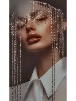 Özbience Şık Taşlı ve Zincirli Yüz Aksesuarı, Zarif ve Modern Tasarım