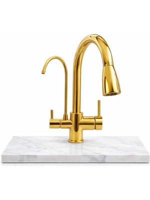 Idimax Spiralli Arıtma Eviye Batarya Gold - Fırın Boyalı - Komple Pirinç Döküm - Montaj Aparatı Hediye