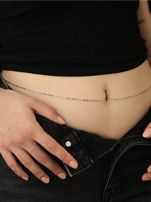 Özbience Şık Çelik Gümüş Renk Singapur Aynalı Bel Zinciri, Özel Tasarım