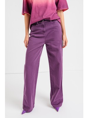 Boss Kadın Regular Fit Yüksek Bel Bol Paça Günlük Mor Pantolon 50525073-503