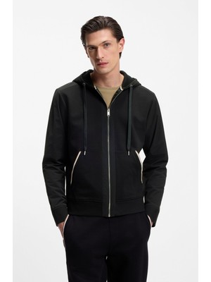 Boss Erkek Normal Kalıp Kapüşonlu Pamuklu Uzun Kollu Siyah Ceket 50555115-001