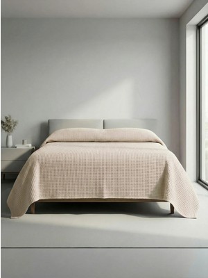 Sofline Premium %100 Pamuk Çift Kişilik Yazlık Pike, Yatak Örtüsü,terletmez Kumaş(PUDRA RENK) (240X200CM)