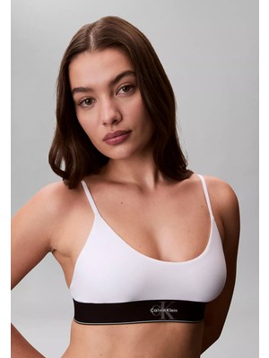 Calvin Klein Kadın Pamuklu Dolgusuz Logo Etiketli Elastik Bel Bantlı Beyaz Büstiyer LV00QF8814-100