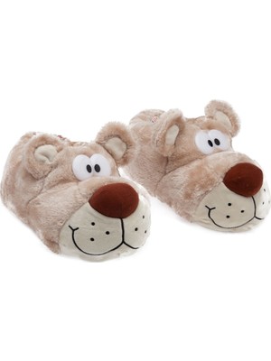 Twigy Fibert Erkek Desenli Bej Renk Köpekli Ev Botu Tekstil Malzemeden Yapılmış Panduf