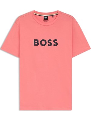 Boss Erkek Marka Logolu Regular Fit Pamuklu Kısa Kol Pembe T-Shirt 50491706-671