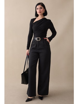 inStyle Yüksek Bel Pileli Siyah Palazzo Pantolon