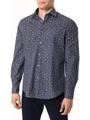 Paul & Shark Erkek Desenli Rahat Kesim Düğmeli Mavi Gömlek 14313109CF-G17