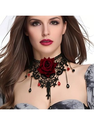 Özbience Vintage Gotik Dantel Inci Detaylı Şık Choker Kolye GTK401
