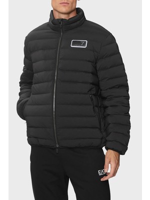 EA7 Erkek Dik Yaka Yalıtımlı Marka Logolu Fermuarlı Siyah Ceket 6DPB14 PNHAZ-1200