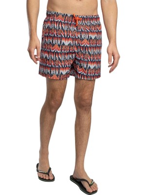 Emporio Armani Erkek Jakarlı Logo Desenli Beli Lastikli ve Ip Bağlamalı Turuncu Mayo EM000583 AF12338-FB057