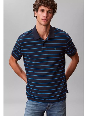 Calvin Klein Erkek Çizgili Desen Kısa Kol Regular Fit Pamuklu Lacivert Polo Yaka T-Shirt LV04RF216G-CEF