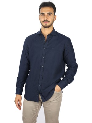 Paul & Shark Erkek %100 Pamuklu Ince Düğmeli Mavi Gömlek 12313079J-137