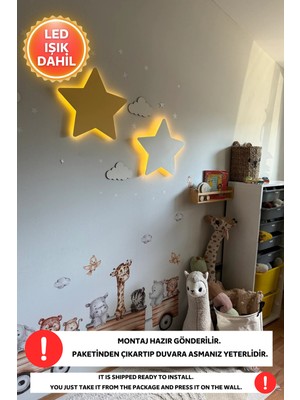 Allians Çocuk Odası Iki Parça Yıldızlı LED Işıklı Gece Lambası Seti