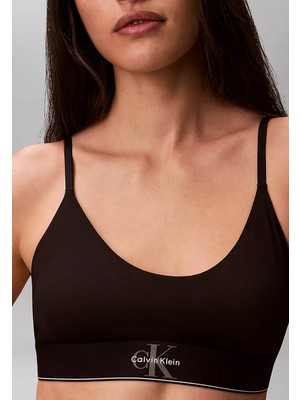 Calvin Klein Kadın Pamuklu Dolgusuz Logo Etiketli Elastik Bel Bantlı Siyah Büstiyer LV00QF8814-UB1