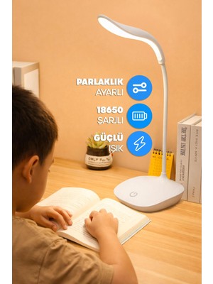 Allians Şarjlı Masa Lambası, Ayarlanabilir Işık, Ders ve Okuma Işığı, Beyaz Renk