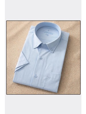Varetta Erkek Light Blue Gömlek Kısa Kollu Geniş Kesim Yaka Düğmeli Pamuklu