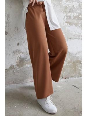 inStyle Beli Kuşaklı Bol Scuba Pantolon - Taba