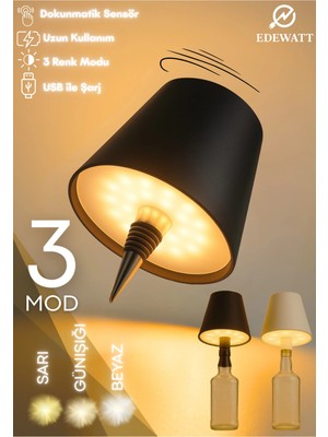 Allians Kablosuz Şişe Lambası, Şarjlı Masa Işığı, Dokunmatik LED Abajur