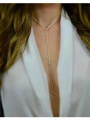 Özbience Şık ve Zarif Top Zincirli Gümüş Renk Vücut Zinciri