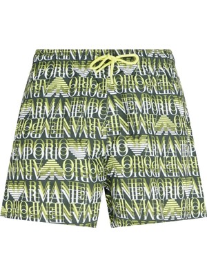 Emporio Armani Erkek Jakarlı Logo Desenli Beli Lastikli ve Ip Bağlamalı Yeşil Mayo EM000583 AF12338-F7001