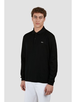 Paul & Shark Erkek Regular Fit Polo Yaka Pamuklu Uzun Kollu Siyah Polo Yaka T-Shirt C0P1229-011