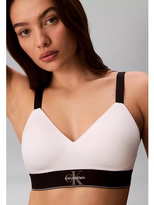 Calvin Klein Kadın Pamuklu Elastik Logo Desenli Bel Bantlı Beyaz Büstiyer LV00QF8877-100