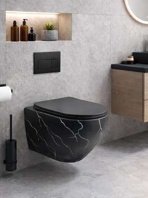 Yedi Yapı Siyah Mermer Desenli Asma Klozet