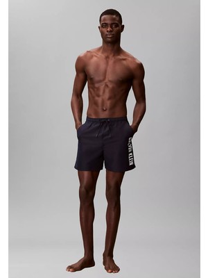 Calvin Klein Erkek Logo Baskılı Hızlı Kuruyan Kumaş Beli Lastikli Lacivert Deniz Şortu LV00N61047-0PP