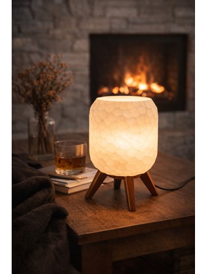 Allians Modern Geometrik Dokulu Dekoratif Masa Lambası, Şık Tripod Abajur