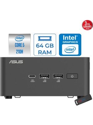 Asus Nuc 15 Pro Tall Kit Intel Core 5-210H 4.8ghz Up 64GB Ddr5 1tb SSD Intel® Graphics Freedos Mini Barebone Masaüstü Bilgisayar RNUC15CRHC500002F23+ZETTAUSBBELLEK