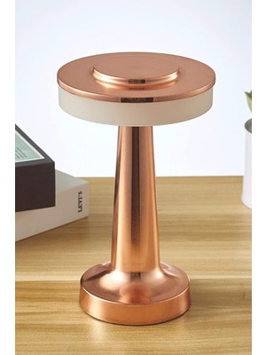 Allians Dekoratif Metal Masa Lambası, Rose Gold Renkli, Kablosuz, Ledli, Dokunmatik, Şarjlı