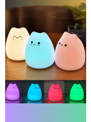 Allians Kedi Şekilli Dokunmatik Rgb Gece Lambası, Silikon Şarjlı LED Çocuk Odası Işığı
