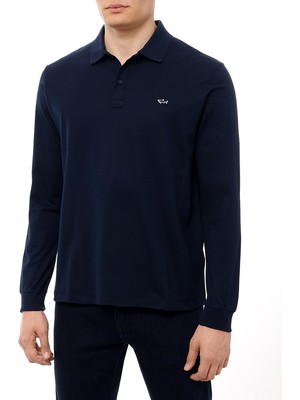 Paul & Shark Erkek Regular Fit Polo Yaka Pamuklu Uzun Kollu Lacivert Polo Yaka T-Shirt C0P1229-013