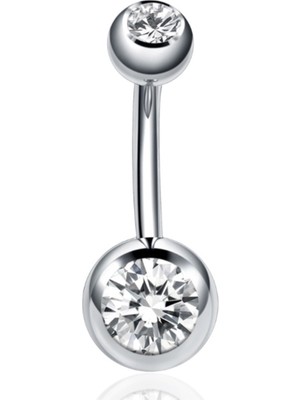 Özbience Şık Yuvarlak Taşlı Göbek Piercing, Parlak ve Modern Tasarım