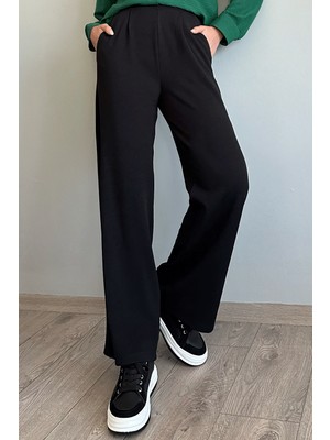 inStyle Pile Detay Bol Paça Siyah Pantolon