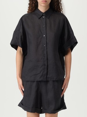 Hugo Kadın Gömlek Yaka Düğme Kapama Saten Parlak Kumaş Kısa Kol Siyah Bluz 50537918-001