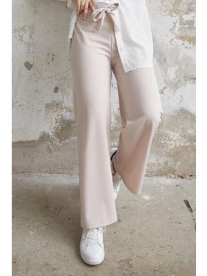 inStyle Beli Kuşaklı Bol Scuba Pantolon - Taş