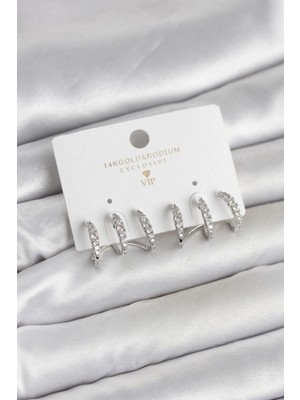 Alvo Store Buğz Gümüş Renk Pirinç Zirkon Taşlı Kadın Küpe