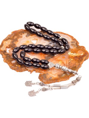 Taş Sandığı Büyük Boy Obsidyen Taşı Tesbih (8*12 Mm)
