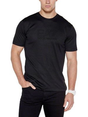 EA7 Erkek Marka Logo Detaylı Baskılı Regular Fit Kısa Kollu Siyah T-Shirt 6DPT71 PJUJZ-1200