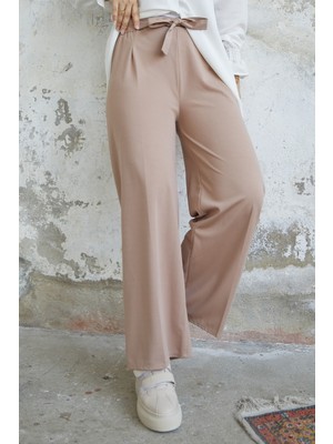 inStyle Beli Kuşaklı Bol Scuba Pantolon - Sütlü Kahve