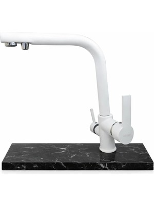 Idimax Beyaz Arıtma Eviye Batarya - Fırın Boyalı  — Komple Pirinç Döküm Gövde - Pirinç Somunlu Flex ve Pirinç Ay Takımı