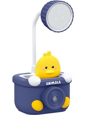 Allians Sevimli Hayvanlar USB LED Masa Lambası ve Kalemtraşlı Mavi Kalemlik
