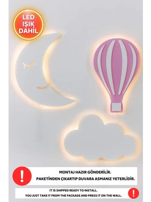 Allians 3’lü Bulut, Ay ve Balon LED Işıklı Çocuk Odası Gece Lambası Seti