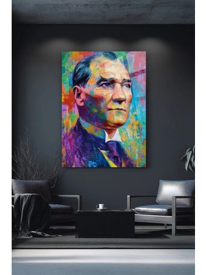 Ahsen resim çerçeve Atatürk - Renkli Görüntü Dikey Duvar Dekoratif Cam Tablo