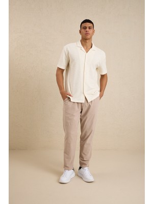 Danger Erkek Teknik Kumaş Jakarlı Gömlek Ekru