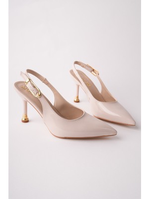 Muggo Chic Sivri Burun Arkası Açık Kadın Topuklu Ayakkabı